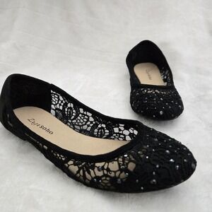 Women's Ballet Flats Sz 6 Cut Out‎ Round Toe Slip On Floral Lace